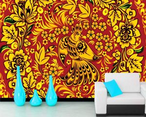 Fondos de pantalla Papel de parede Pájaros Textura Flores rusas Papel tapiz 3D Mural Sala de estar TV Sofá Pared Dormitorio Cocina Papeles Decoración para el hogar