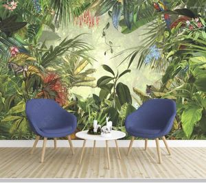 Fonds d'écran Papel De Parede Européen Rétro Forêt Tropicale Plantain Tigre Perroquet 3d Papier Peint Salon Chambre Décor À La Maison Bar Murale