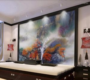 Fonds d'écran Papel De Parede L'eau qui coule fait de l'argent Paysagescène 3D Papier peint mural Salon TV Mur Chambre Papiers Décor à la maison