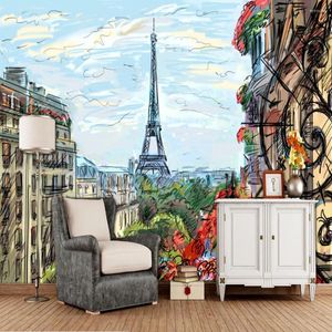 Fonds d'écran Paris Eiffel Tower Painting 3D Fond d'écran Papel de Parede Salon TV Canapé Wall Bedroom Papers Home Decor Bar Mural