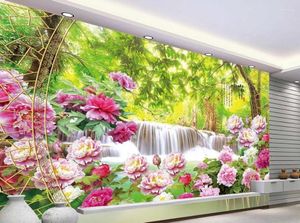 Fonds d'écran Peony Flowers Landscape Galals TV Wall Papel Parede Mural Wallpaper 3d for Living Room