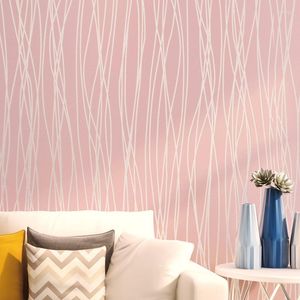 Fondos de pantalla Pink Blue Stripe 3D Wallpaper Girls Dormitorio Papel de pared Rollo Flocado Textura en relieve Lujo Rayas modernas Decoración del hogar