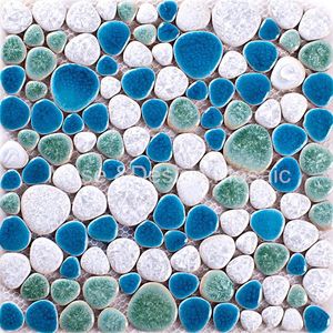 Papeles pintados Porcelana Cielo azul Mezclado Lago Verde Guijarro blanco Cerámica Mosaico Azulejo Baño Piso Cocina Backsplash