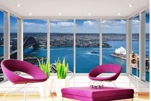 Fondos de pantalla Sydney Opera House Piso Balcón Paisaje Sala de estar TV Telón de fondo Dormitorio 3D PO Wallpaper