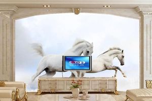 Fondos de pantalla Papel tapiz 3D Mural Dos caballos blancos Animales Po Comedor Sala de estar TV Sofá Pared Dormitorio Papel de parede