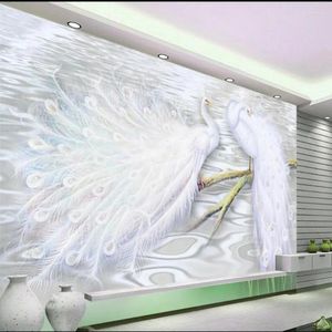 Fondos de pantalla Wellyu Fotos de fondo de pantalla personalizado de amor romántico en mil White Peacock TV Background Walls Mural Wallpaper3D