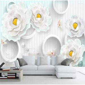 Fondos de pantalla Wellyu 3D Relieve tridimensional Peonía Moderno Minimalista Estilo europeo TV Fondo Pared Personalizado Gran Mural Papel tapiz