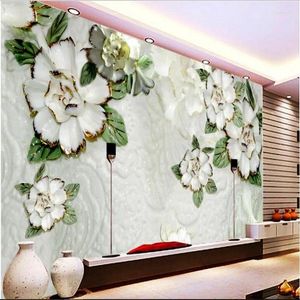 Fondos de pantalla Wellyu Murales personalizados a gran escala Tallado en color Magnolia Sala de estar Fondo de televisión Arte de la pared Papel tapiz de tela de vidrio