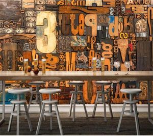 Fonds d'écran Wellyu personnalisé papier peint papier peint nostalgique vintage planche de bois gravure sur bois alphabet anglais bar café fond mur behang