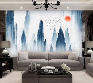 Fonds d'écran Wellyu personnalisé papier peint 3D peint à la main paysage carte gris clair chinois TV fond salon