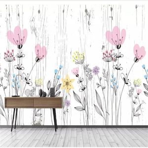 Fonds d'écran Wellyu Papel De Parede papier peint personnalisé abstrait aquarelle planches de bois motif fleurs murale fond mur Behang Tapety