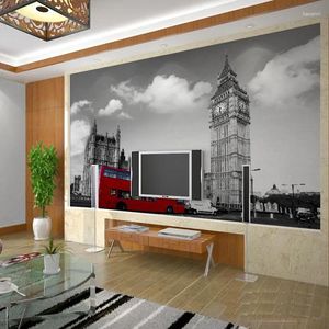 Fonds d'écran en gros 3D mur Po peintures murales de style européen mural noir et blanc BIG BEN salon toile de fond papier peint