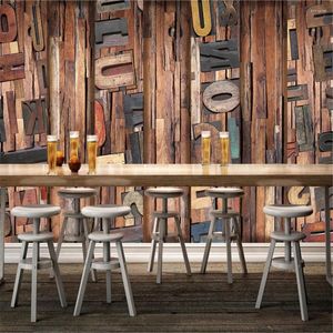 Fonds d'écran Intérieur en bois 3d papier peint anglais alphabet rétro de restaurant de restaurant mural mural