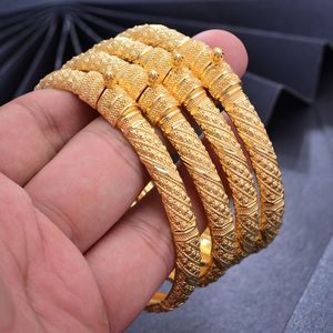 Brazaletes de cobre Wando 24K 4pc queen, brazaletes de color dorado para hombres/mujeres, joyería de flores, pulsera de boda de 6cm de ancho, regalo 0930