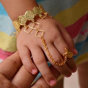 Wando Color de oro Brazaletes de monedas de cobre para niñas Dubai Israel Joyería Pulsera de oro Anillo Niños Niños Regalos de cumpleaños árabes Q0719