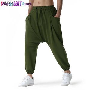 wangcai01 Pantalon pour homme Vert armée Baggy Genie Boho Yoga Sarouel Coton Low Drop Crotch Joggers Pantalon de survêtement Hommes Casual Hippie Streetwear Pantalon 0318H23