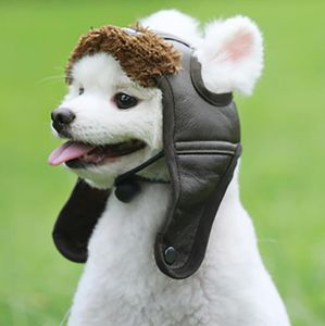 Sombrero cálido de piloto para perros, sombreros de invierno para mascotas con agujeros para las orejas, gorras de cuero a prueba de viento para mascotas para perros pequeños, medianos y grandes, accesorios para mascotas