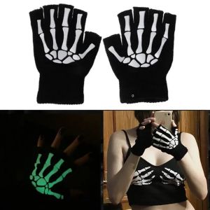 Gants à tricoter chauds pour adulte solide acrylique demi-doigt gant squelette humain tête pince impression cyclisme gants de poignet antidérapants NOUVEAU FY5602