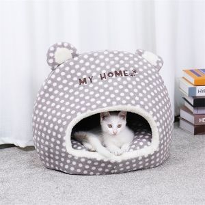 Chaud Pet Cat House Cave Lits Puppy Dog Sac de couchage avec coussin amovible Coupe Design pour chats Puppy Pet Bed 201111