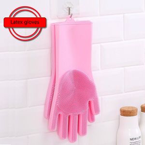 Lave los platos con guantes de goma.Guantes de limpieza de silicona para el hogar doble guantes de látex guantes de goma guantes de lavado