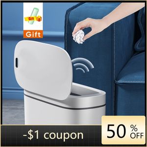 Waste Bins 14L Smart Trash Can USB Charging Automatic Bin for Bathroom Toilet Waterproof N Seam Sensor Kitchen Wastebasket 230901