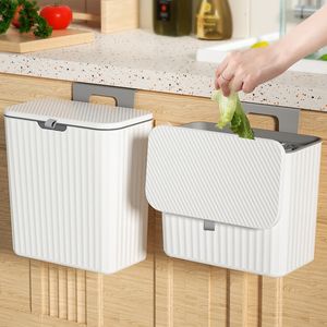 Waste Bins 7 9L Wall Mounted Kitchen Trash Can Large Capacity Garbage Cans With Lid Hanging Bin For Bathroom Cabinet Door 230504