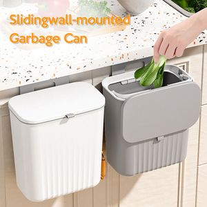 Waste Bins 9L Wall Mounted Trash Can Kitchen Cabinet Storage Smart Bucket For Bathroom Recycling Hanging Trash Bins Kitchen Accessories 221128
