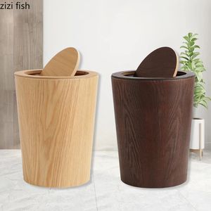 Poubelles Poubelle en bois créative ronde outils de nettoyage simples poubelle maison poubelle salle de bain poubelle cuisine stockage 231216