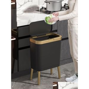 Poubelles Poubelle de luxe dorée pour cuisine créative Highfoot noir poubelle salle de bains 230215 livraison directe maison jardin Houseke Ot7O0