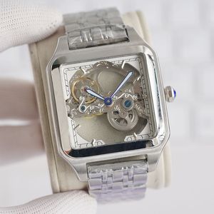 Horloge Automatische mechanische horloges Roestvrij stalen band Herenpolshorloge Waterdicht Montre de luxe Horloges Rechthoekige wijzerplaat uitgehold