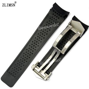 Correa de reloj ZLIMSN Sport Watch Bands 22mm 24mm Correas de reloj Buceo negro Agujeros de goma de silicona Correa de reloj Black Golden Watchban266a