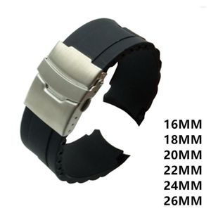 Bracelets de montre 16mm 18mm 20mm 22mm 24mm 26mm Bracelet en caoutchouc de silicone Diver Arc avec boucle déployante en acier inoxydable et outil