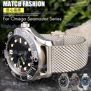 Bracelets de montre Bracelet en acier inoxydable 19mm 20mm pour Omega Seamster Diver 300 007 Siver métal tissé bracelet déploiement boucle Bracelets T240227