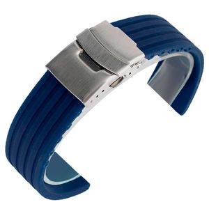 Bracelets de montre 18/20/22/24 mm Bleu/Orange Sport Silicone Bracelet en caoutchouc étanche Bracelet de poignet Fermoir pliant avec remplacement extérieur de sécurité