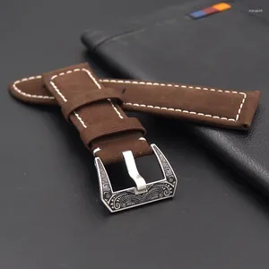 Bandas de reloj 20 mm 22 24 26 mm Cuero genuino Correa marrón Correa Cinturón Patrón de plata Hebilla para hombres grandes Personalizado