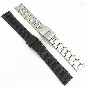 Correas de reloj 20mm 22mm 24mm 26mm 28mm correa de acero inoxidable sólido doble hebilla de seguridad correa de reloj de buceo cinturón de Metal pulsera accesorios Deli2