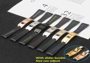 Bandes de montre 20 mm Black Curbed Silicone Rubber Watch Band For Role Strap Submarine GMT Bracelet GLIDELOCK CLASP Version courte2260951