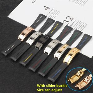 Bands de montre 20 mm Black Curbed Silicone Rubber Watch Band pour le rôle Strap Submarine GMT Bracelet Glidelock Clasp Class Version 2421