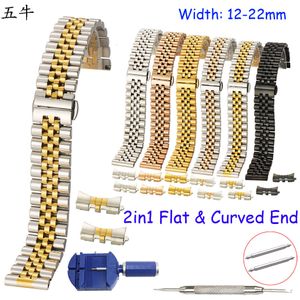 Bracelets de montre 2in1 Flat Curved End Half Circle Link Watch Strap 12 13 14 16 17 18 19 20 21 22mm Watch Band Solid Stainless Steel Watchband 230615