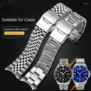 Bracelets de montre Bande de bouche d'arc pour bracelet de montre Casio MDV-106 MDV-107 MDV-106D MTP-VD01 bracelet en métal en acier inoxydable pour hommes bracelet noir 22mm