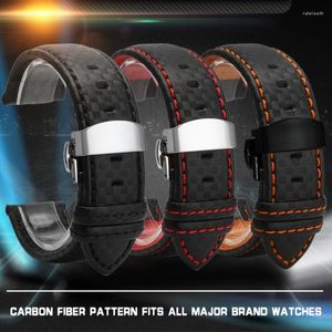 Bracelets de montre Orange Blanc Rouge Ligne Couture Fibre De Carbone Hommes Noir Bracelet En Cuir Véritable Pour Toute Marque Sangle 20mm 21mm 22mm 23mm