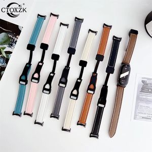 Bandas de reloj Correa de cuero de color sólido suave original para Xiaomi Mi Band 8 Pulsera Reemplazo de reloj Estilo deportivo Hebilla magnética