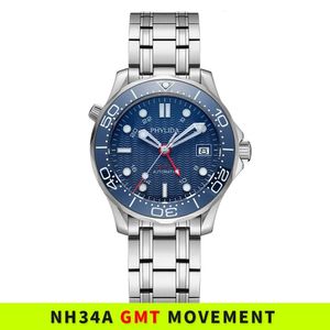 Watch Bands PHYLIDA 41mm Men s NH34A GMT Blue Black Wave Dial Automatic Sapphire Crystal 20ATM SE BL34 231208