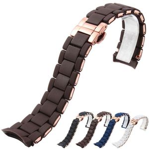 Bracelets de montre le bracelet de montre en caoutchouc de Silicone or Rose en Gel de silice noir pour Arman AR5905 homme 23mm AR5906 femme bracelet de 20mm