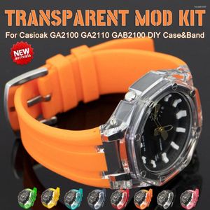 Kit de modificación transparente de correas de reloj para Casioak GA2100 GA2110, funda de PC GAB2100 2110, accesorios de repuesto de cubierta de correa de goma