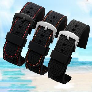 Bandas de reloj Universal deportes buceo cinta de silicona negro naranja/línea roja banda de goma suave para hombres 18mm 19mm 20 21 22 23mm 24mm pulsera