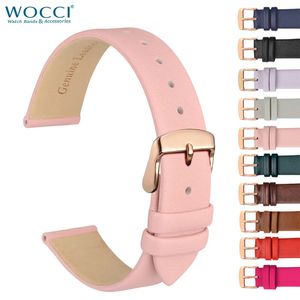 Bracelets de montre WOCCI Bracelet de montre en cuir véritable 8mm 10mm 12mm 14mm 16mm 18mm 20mm Bracelet pour dames boucle en acier inoxydable Bracelet de remplacement 231207