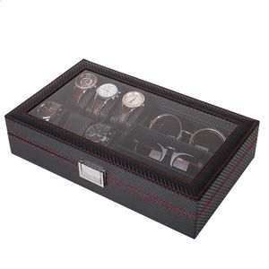 Caja organizadora de reloj para hombre, estuche de gafas de lujo de madera, ataúd Retro, caja de exhibición de madera, gabinete de colección de 6 asientos, fibra de carbono 240122