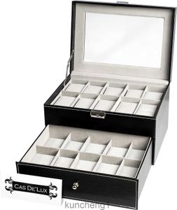 Watch Box Organizer Case Woxing 20 Slot Premium Affiche Caxe avec couvercle en verre encadré Couture de contraste élégant