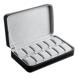 Watch Boxes 12/10/6 Slot Organizer Box Zippered Travel Case Luxury PU Leather Storage Collection Display Holder